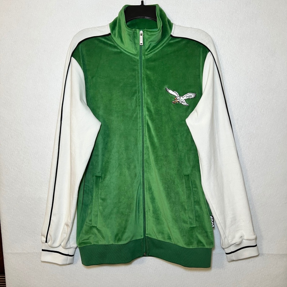 New Foco Philadelphia Eagles NFL Velour Track Zip Retro Jacket Kelly Green Men M